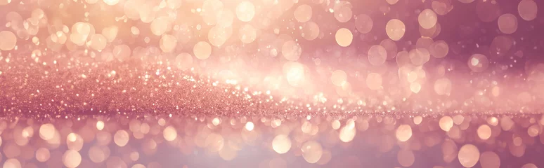 Foto op Aluminium Banner. Rose golden bokeh glitter texture background, rose gold, bright and pink champagne sparkle glitter pattern background. Copy space. © ARVD73