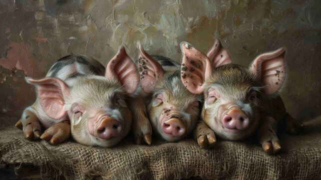 Detailed close-up of a group of piglets snuggled together for warmth, showcasing the bond and camaraderie among farm animals.