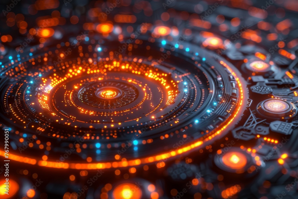 Poster a futuristic 3d visualization of digital currency and blockchain technology, symbolizing the future 