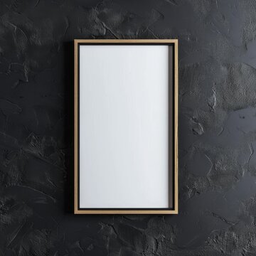 wooden photo frame mockup with dark wall background, 3d render, 3d illustration