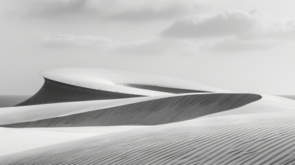 A striking black and white composition showcasing the vast and intricate patterns of sand dunes