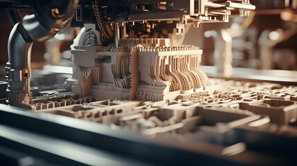 A close-up of a 3D printer in action, producing intricate industrial prototypes. - obrazy, fototapety, plakaty