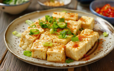 Gourmet pan-fried tofu,created with Generative AI tecnology.