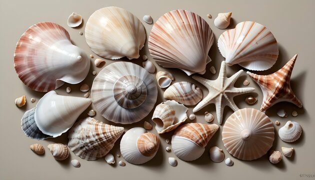 A Still Life Painting Of A Collection Of Seashells