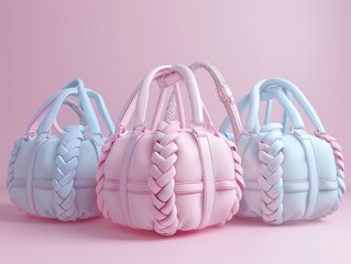 Stylish 3D printed bag handles in pastel tones, designed for the modern travelers comfort , 3D render