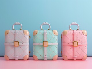 Stylish 3D printed bag handles in pastel tones, designed for the modern travelers comfort , 3D render