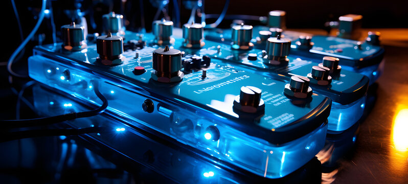 a photo of many gutar pedals close to each other, ai generative