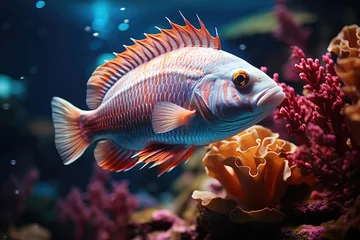 Tuinposter Colorful fish dancing in coral reef., generative IA © JONATAS