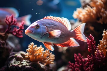Colorful fish dancing in coral reef., generative IA