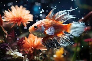 Exotic fish floating in giant aquarium., generative IA - obrazy, fototapety, plakaty