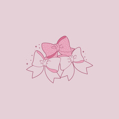 cute coquette style pink ribbon illustration with pearls and bow