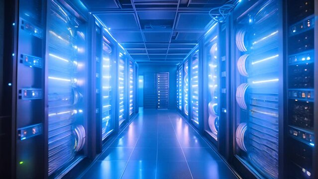 The blue room is filled with a massive supercomputer, a colossal server its powerful presence overseeing the complex operations of the digital world. Generative AI