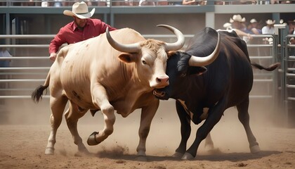 A Bull With A Cowboy Getting Gored In The Head