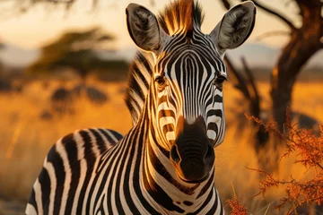Rolgordijnen Elegant zebra in safari with amazed tourists., generative IA © JONATAS