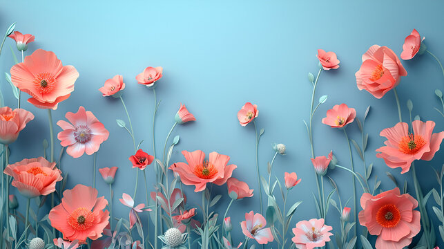 Flat lay creative illustration concept of fresh field, Lay Creative Illustration Concept of Fresh 3d image, Flat lay creative illustration concept of fresh field spring flowers, Generative AI 