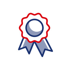 Simple medal badge with round emblem and ribbons. Can be used at sporting events, awards ceremonies, academic achievements, as a symbol of recognition and honor.