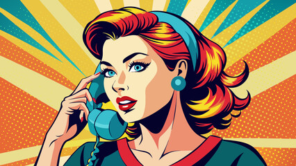 woman chatting on the phone pop art illustration 