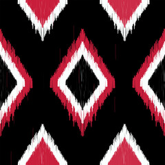 Black and red seamless geometric pattern, based on ikat fabric style. Vector illustration. Carpet rug texture vector colorful for decoration or cloth