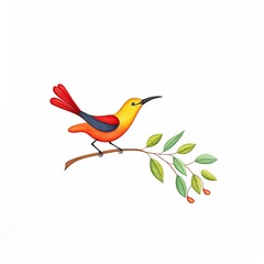 Crimson Sunbird, watercolor, painting, colorful, cute