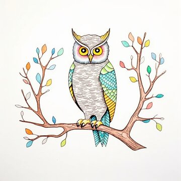 Great Horned Owl, watercolor, painting, colorful, cute