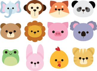 Cute Animal Head Sticker Collection Set