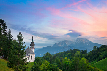 Maria Gern church at sunset in Bavaria