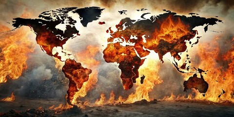 Map of the earth continents in the flames of war