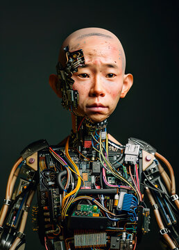 portrait of a humanoid robot. the evolution of artificial intelligence, technology and robotics.