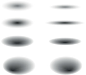 Realistic oval shadows on a transparent background. Vector shadows. Shadow with soft edges. Shadows on a transparent background