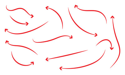 Red arrows vector. Doodle Marker hand drawn arrows and shapes vector illustration design with white artboard.