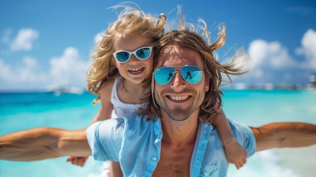 Young father playing with daughter at the beach