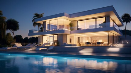 Fototapeta premium A photo of a Clean-Lined Modern Mansion