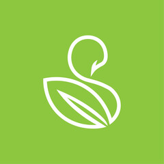 Swan and leaf logo symbol vector with green background
