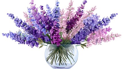 Obraz premium Colorful lavender Bouquet in a transparent vase