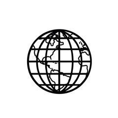 Simplified Black Line World Globe Vector Illustration
