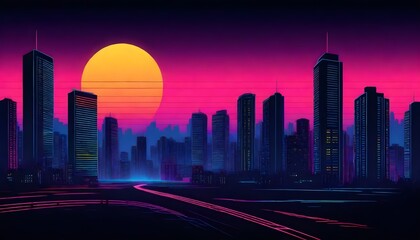 City skyline on sunset