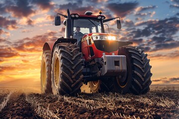 a tractor driving through a field - obrazy, fototapety, plakaty