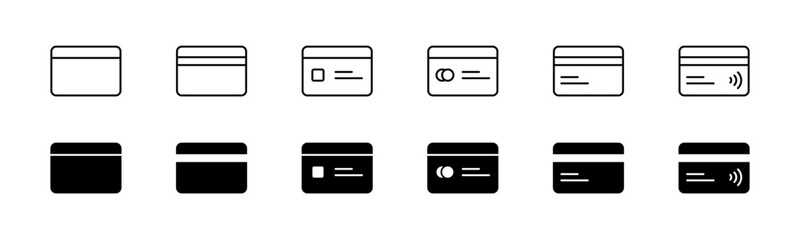 Credit card icon set. Line and glyph credit card. Payment card set