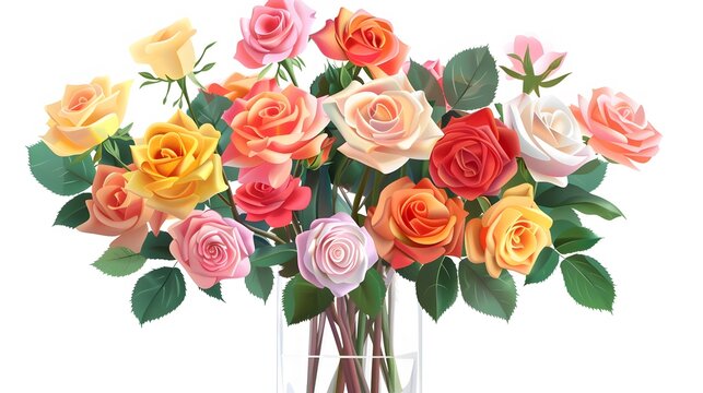 Colorful Rose Bouquet in a transparent vase