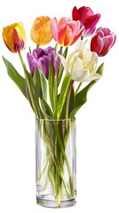 Bright and Colorful Tulip Bouquet in Glass Vase