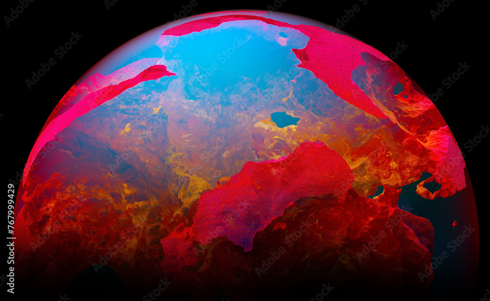 Wall mural 3d render of abstract art 3d glass ball or sphere planet with translucent rough metal rock object wi
