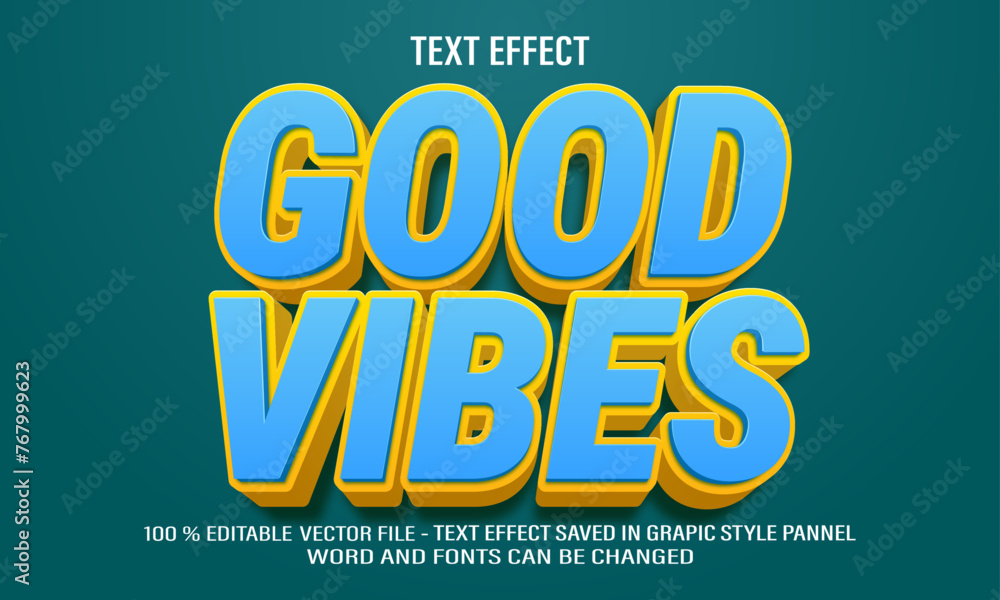Poster good vibes 3d editable text effect style