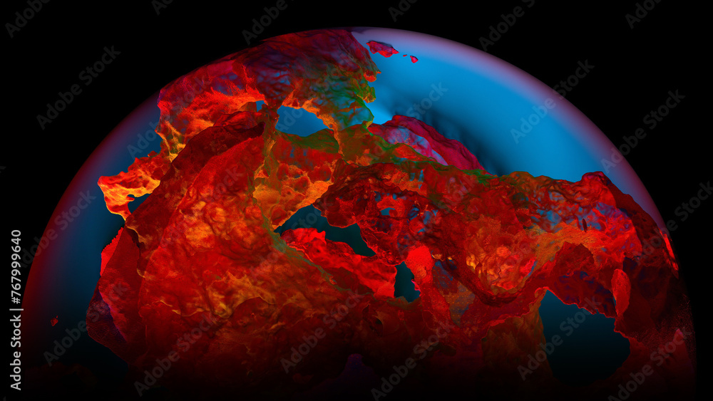 Wall mural 3d render of abstract art 3d glass ball or sphere planet with translucent rough metal rock object wi