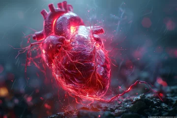 Fotobehang An artistic 3D visualization of a tumor in the heart's chambers, illustrating the challenges of cardiac tumors  © Media Srock