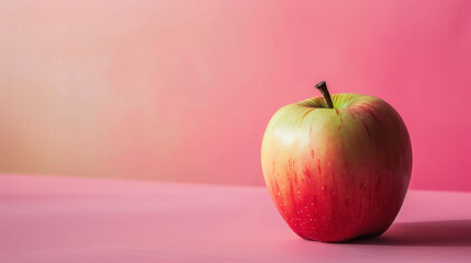 Solo apple with a vivid pink background, emphasizing healthy eating.