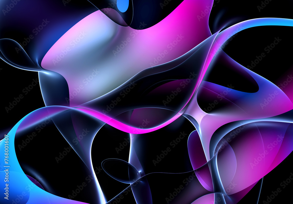 Wall mural 3d render abstract art of surreal 3d background in curve wavy round and spherical lines forms in tra