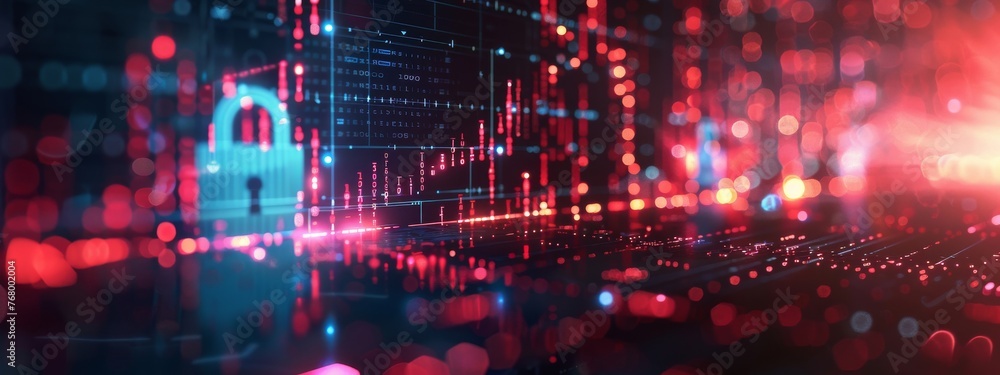 Poster animated sequence of data breaches decreasing over time, shown as a falling graph line against a sec