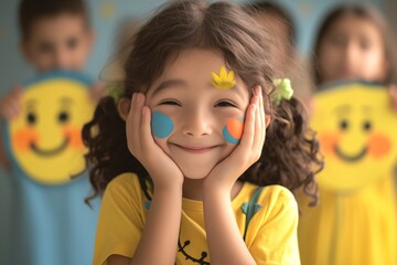 Cute child play with paint all over their bodies and faces in child development concept