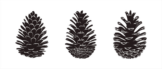 Set Pinecone silhouette on white background vector pine cones silhouette logo designs isolated on white background