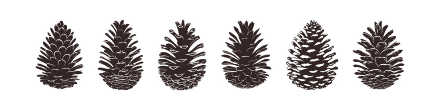 Set Pinecone silhouette on white background vector pine cones silhouette logo designs isolated on white background